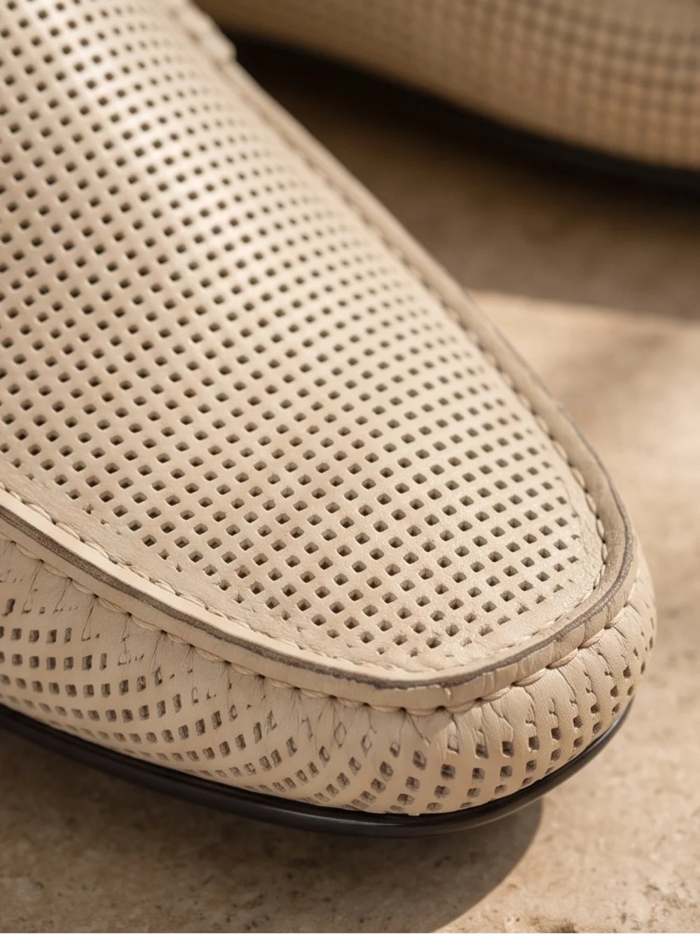 Casadei Men's Off-White Perforated Leather Slip-On Comfort Summer Loafers